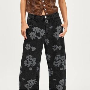NWT Boho Floral Printed Jeans - Black